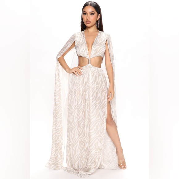 NWT Fashion Nova Always Dreamy Maxi Dress - Taupe white XS sheer - Picture 1 of 5